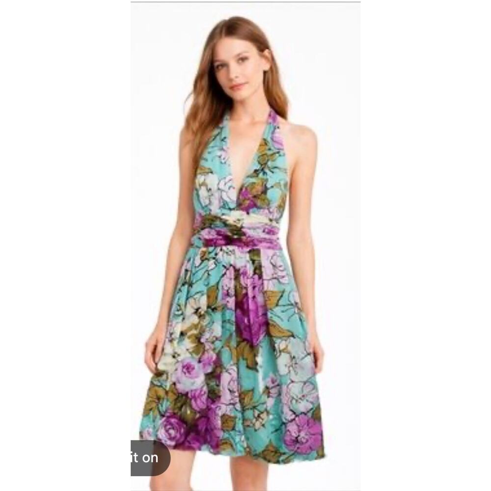 Adrianna Papell Occasions  100% Silk halter top floral sequined dress Size 6
